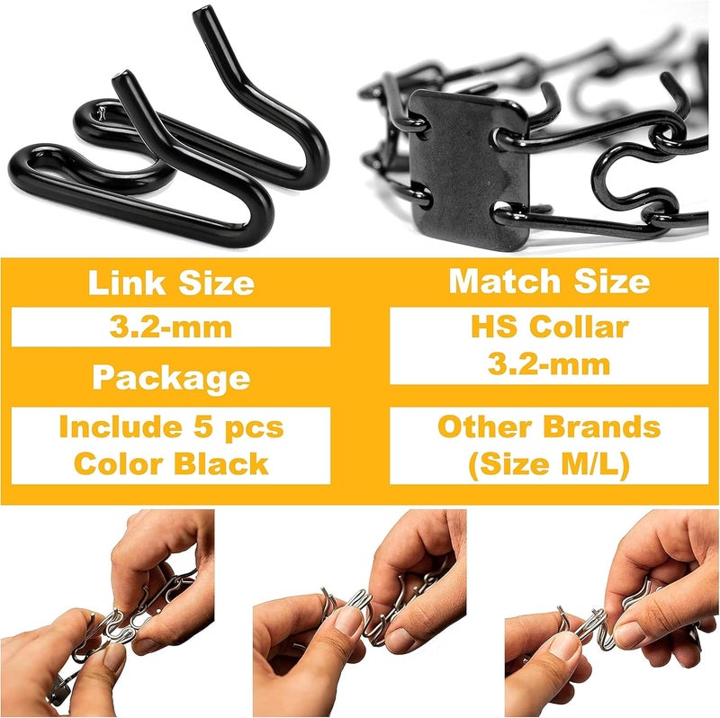 MOZETO (5 Pack) Stainless Steel Dog Collar Extra Links Designed for 3.0/3.2mmH-S Collar Links, Black - Image 2
